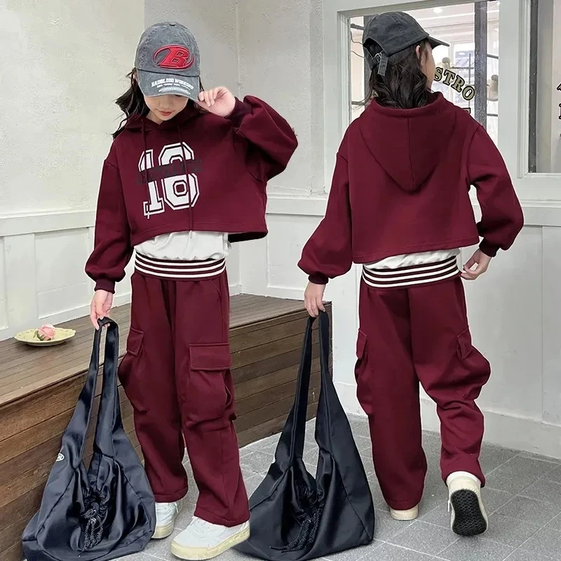 女童运动休闲三件套秋季新款网红炸街中大童连帽卫衣背心套装春秋