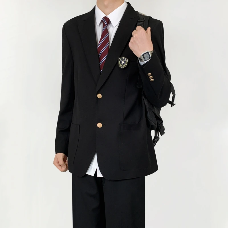 木村叔dk原创日系黑色戗驳领西服外套男生秋季学院风校供制服套装