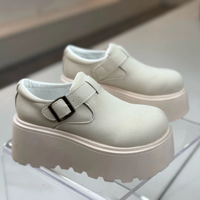 时尚休闲复古厚底勃肯鞋女2025新款春秋百搭小个子增高乐福单鞋子