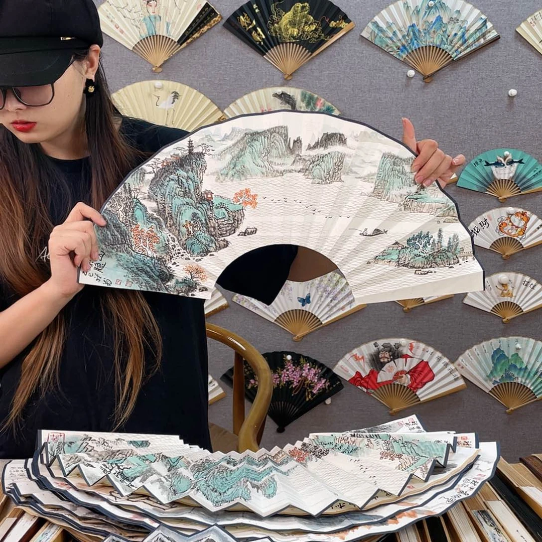 国画10寸黑檀-纯手绘-文玩扇骨（默认粘好）