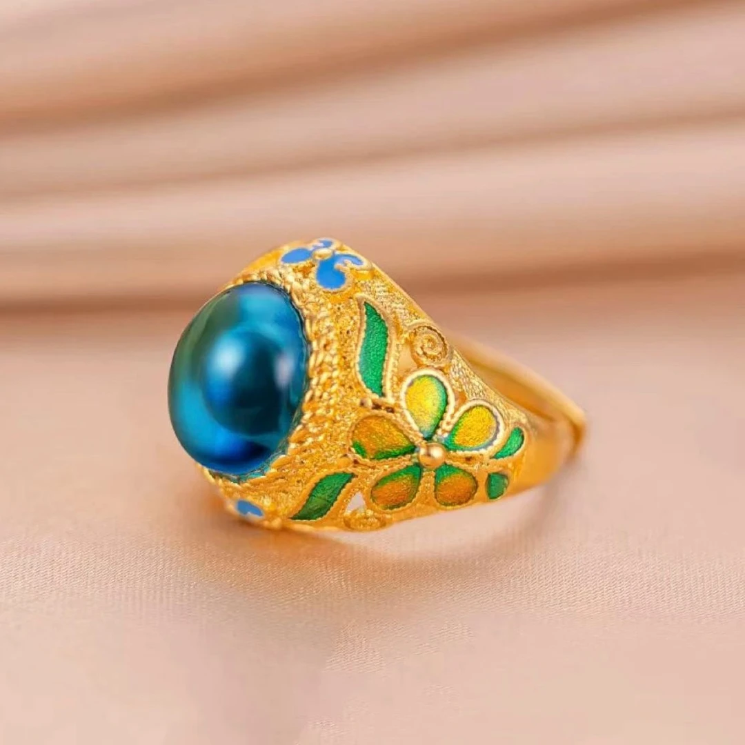 【现货现发】清澈蓝蝶恋花戒指复古女款ZD0779