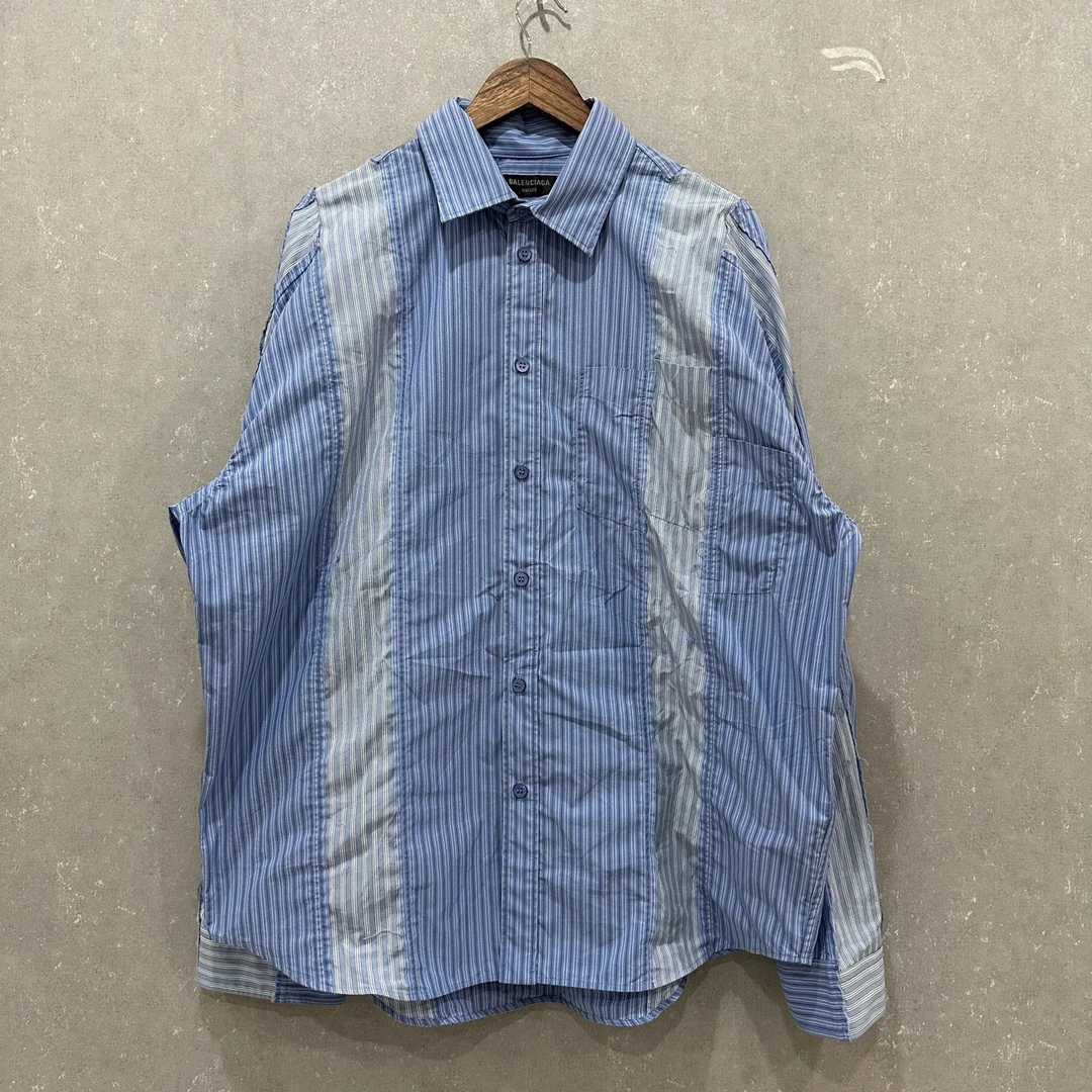 全新未使用 Balenciaga/巴黎世家 条纹拼色单排扣长袖衬衫2码4472