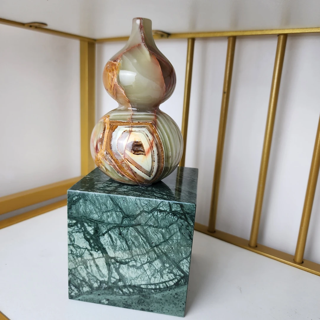 方形纯天然大理石底座摆件 精美创意花瓶桌面摆件