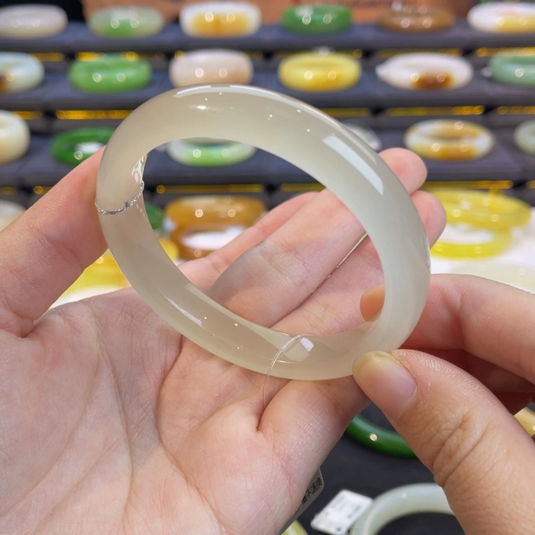 未镶嵌手镯和田玉猫眼藕粉手镯56