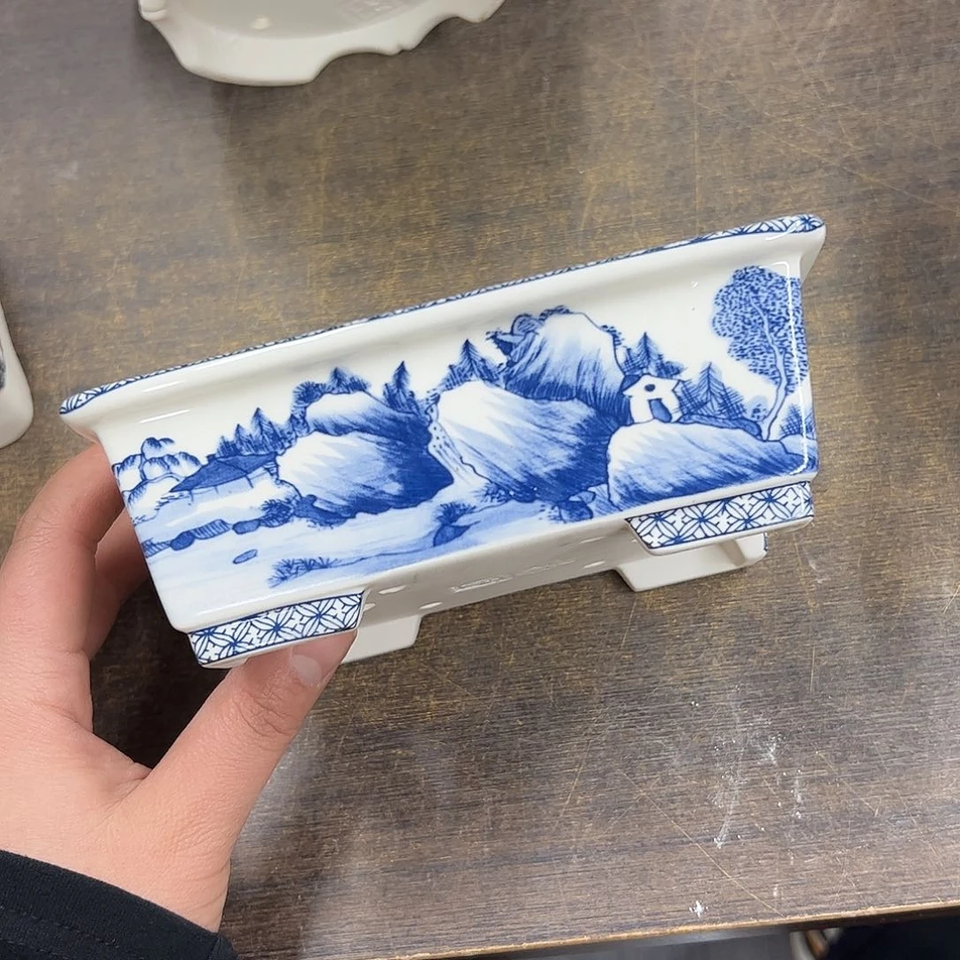 紫砂花盆005号微瑕15/12/5cn仿手绘青花长方
