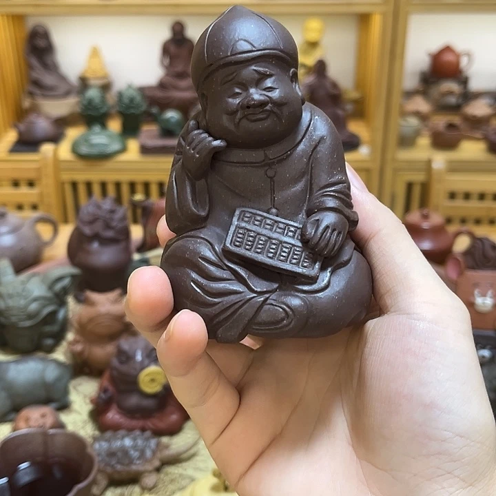 茶宠紫砂紫砂紫泥地主精打细算茶宠摆件