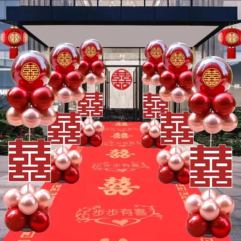 气球立柱结婚路引布置小区楼下拱门场景农村家里婚礼院子结婚装饰