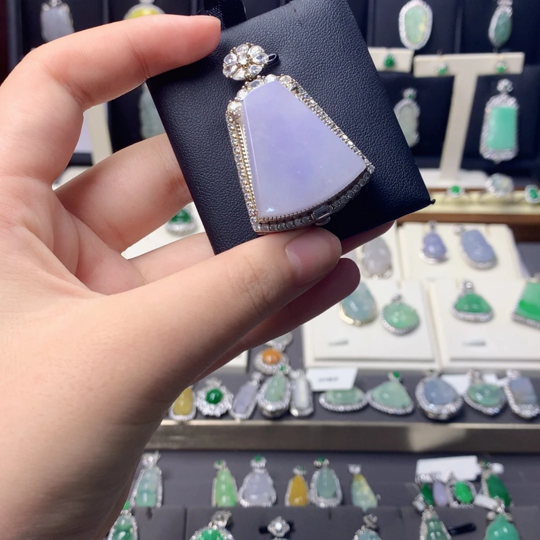 翡翠银S925镀金镶嵌挂件