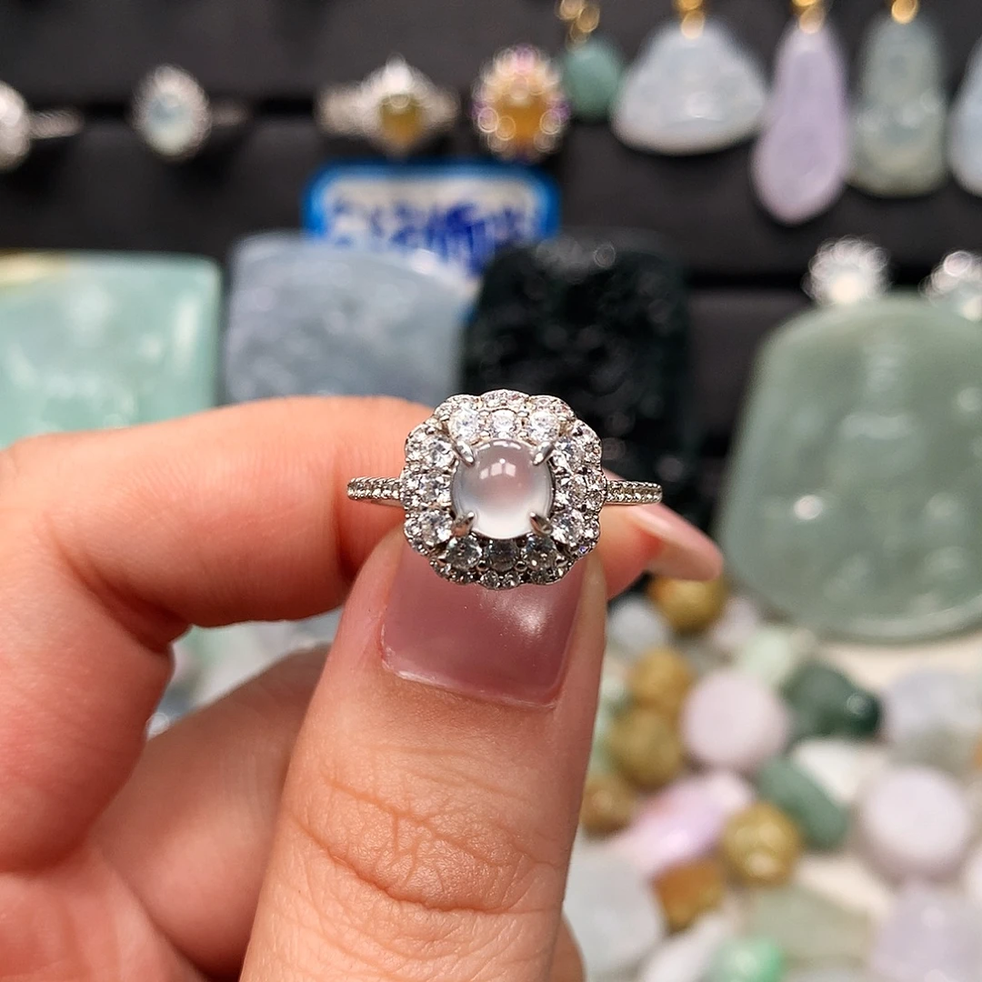 翡翠银S925镶嵌颈饰戒指