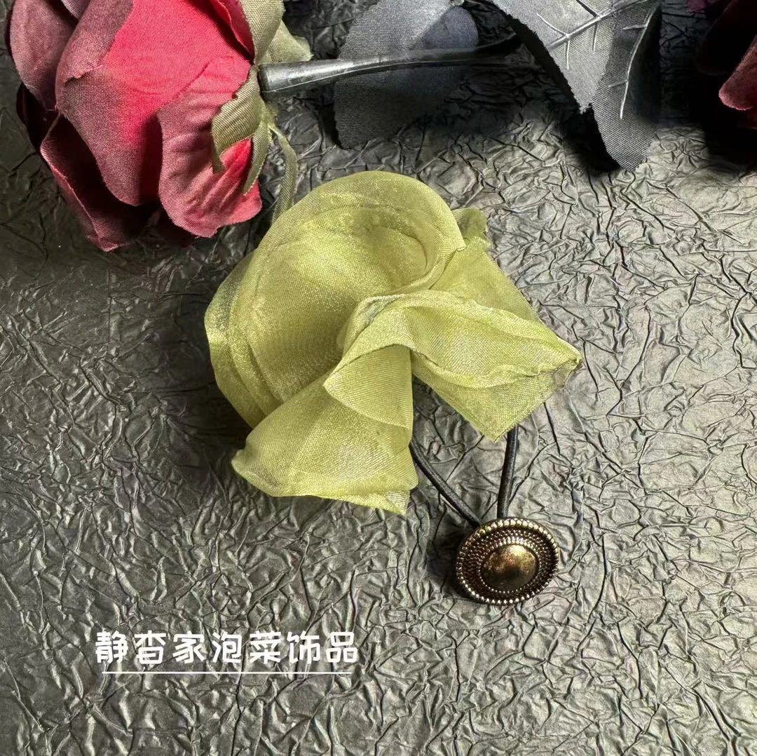 静杳家韩国进口春季新款绿色花朵烧花头绳发绳