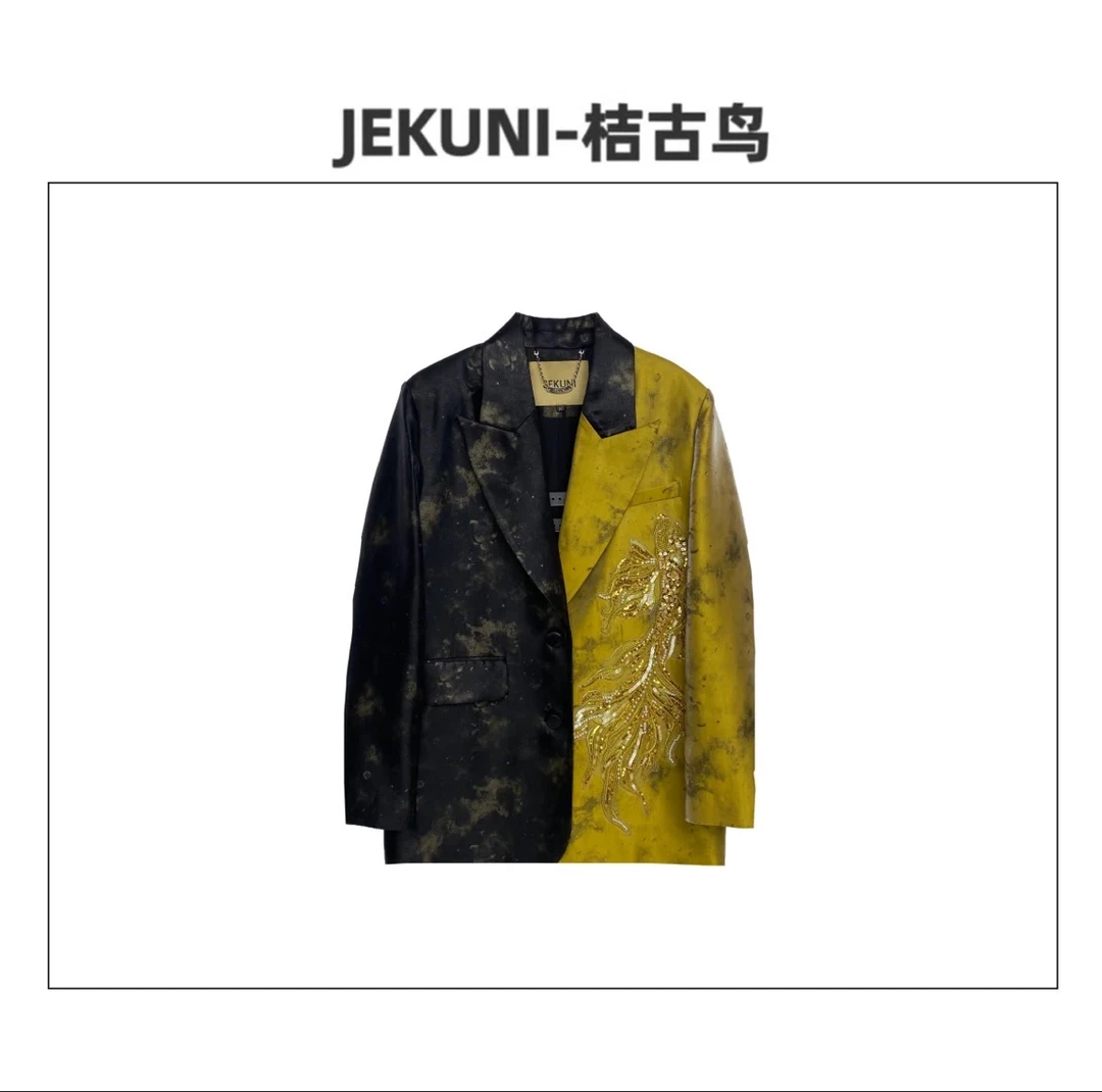 JEKUNI/桔古鸟【人气选手】高定轻奢时尚设计师拼色金鱼西装外套