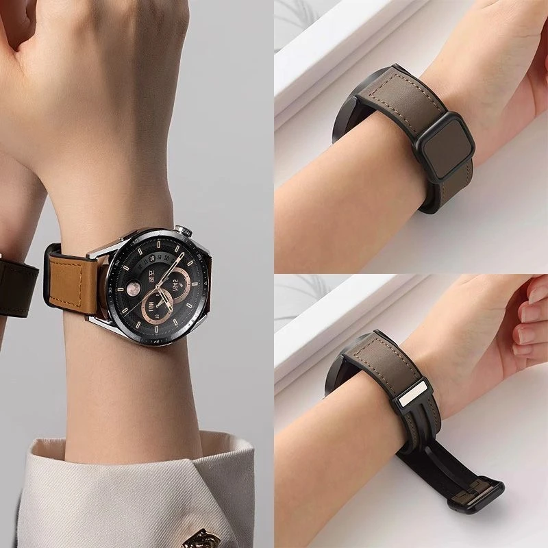 适用华为手表Gt6/5/4/3/2磁吸疯马纹方扣表带watch5/4pro硅胶小米