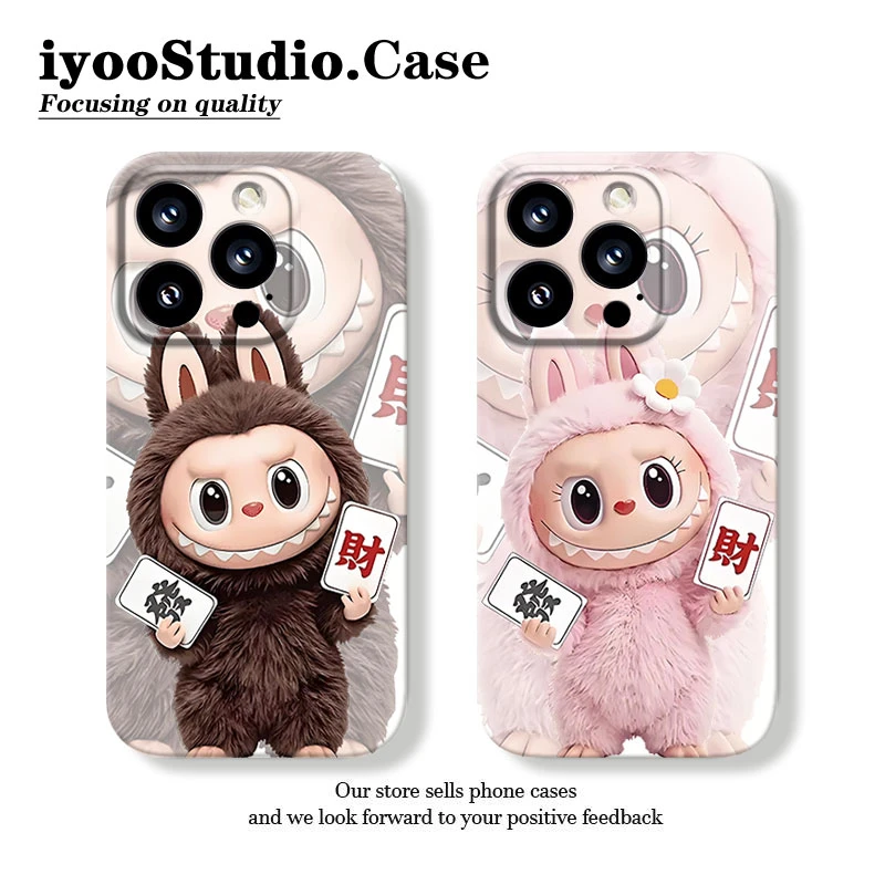 发财小怪兽情侣适用苹果16promax15手机壳菲林壳华为OPPO小米VIVO