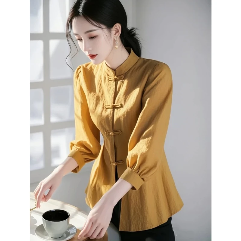 2025夏季季新款新中式长袖衬衫女士时尚爆款小个子衬衣高级感上衣