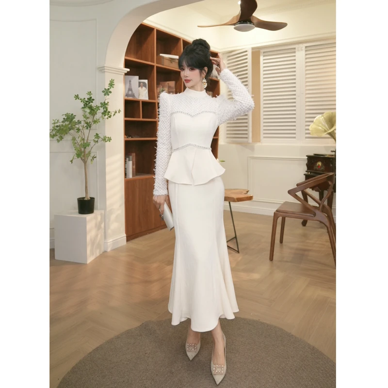 【JANE·简】2025春秋冬新款女装轻熟风气质V领收腰连衣裙45071