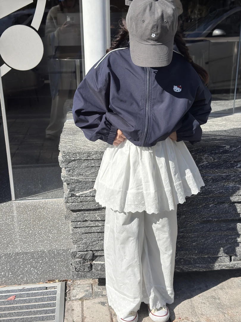 韩系2025春款纯棉花边裙裤中大童宽松直筒裤25061