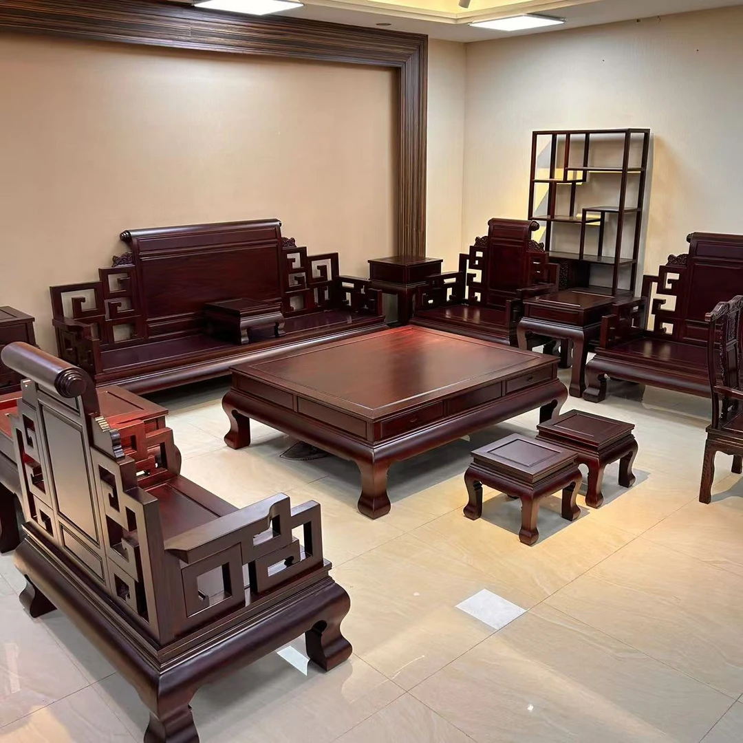 卷书沙发南美酸枝木13件套沙发客厅古典雕花成套别墅