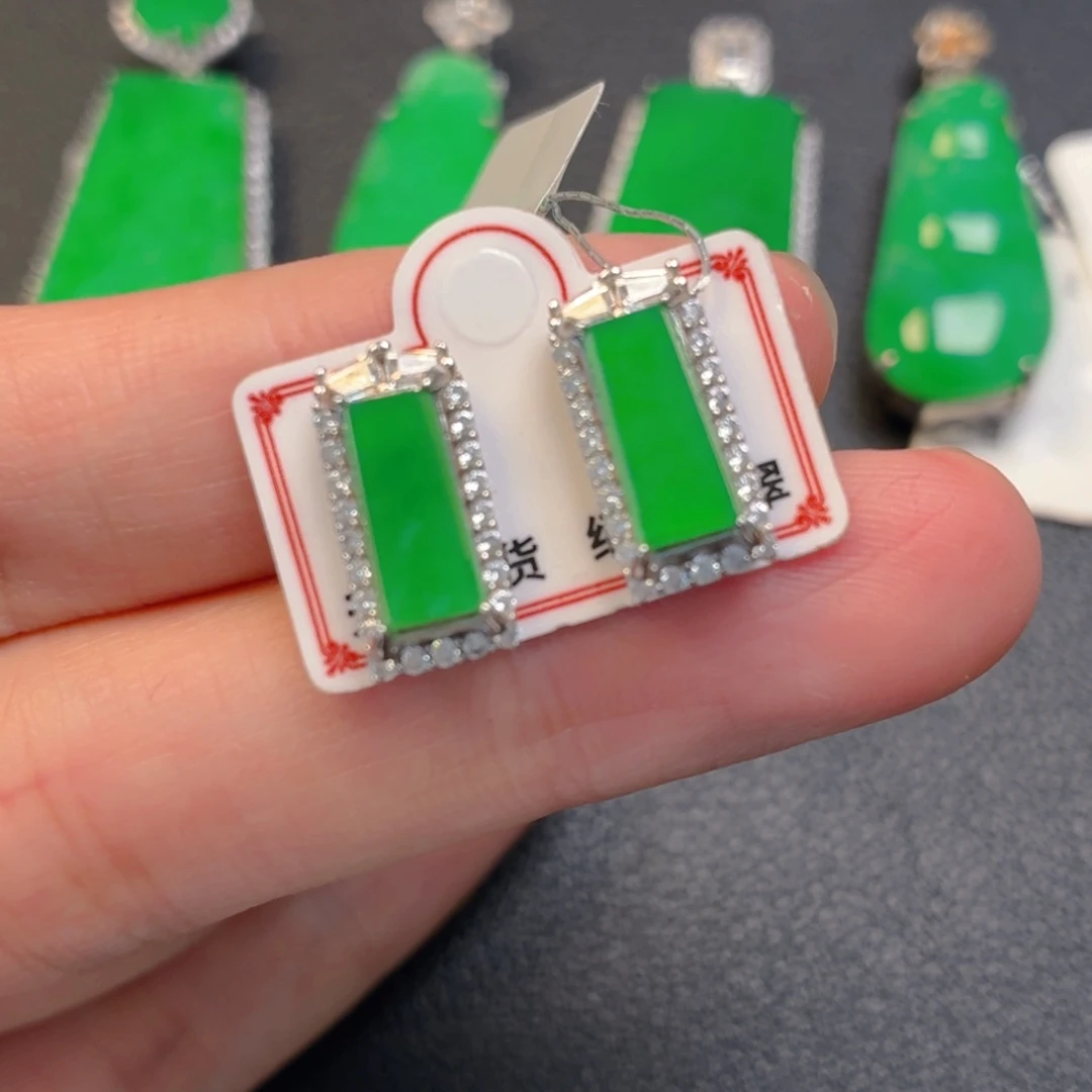 翡翠银S925镶嵌吊坠(不含链)耳钉