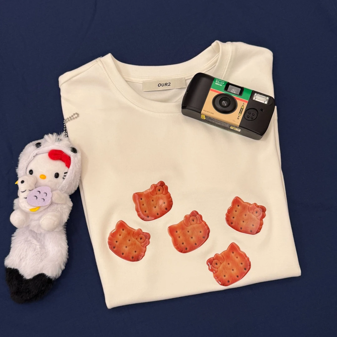 Our2【饼干kitty】夏季圆领休闲kitty饼干印花短袖百搭T【X5638】