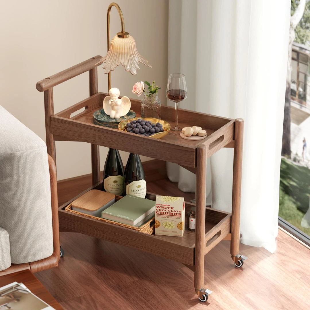 实木边几小推车客厅沙发边柜厨房餐车中古零食置物架可移动茶几