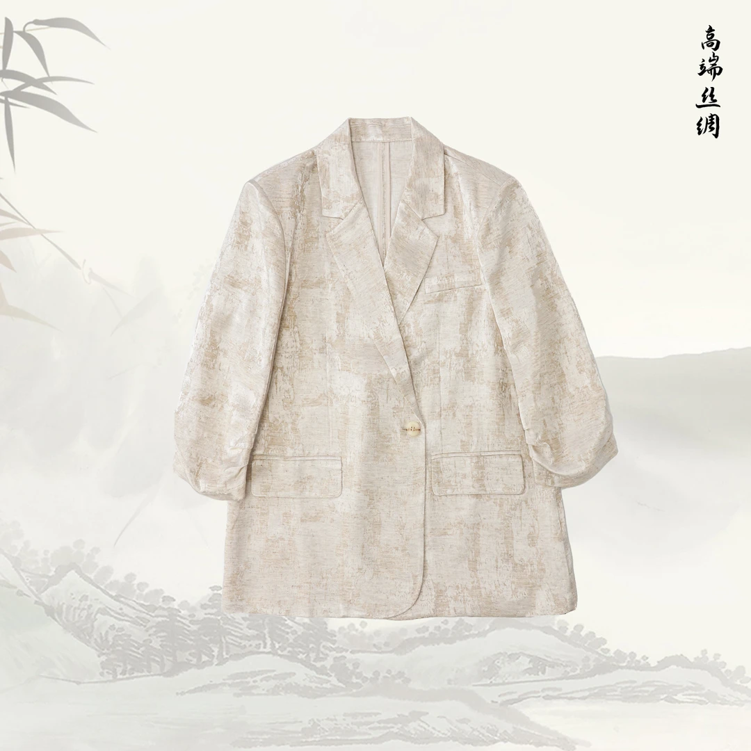 品牌新款高级感亚麻复古显瘦修身提花西装套装51920