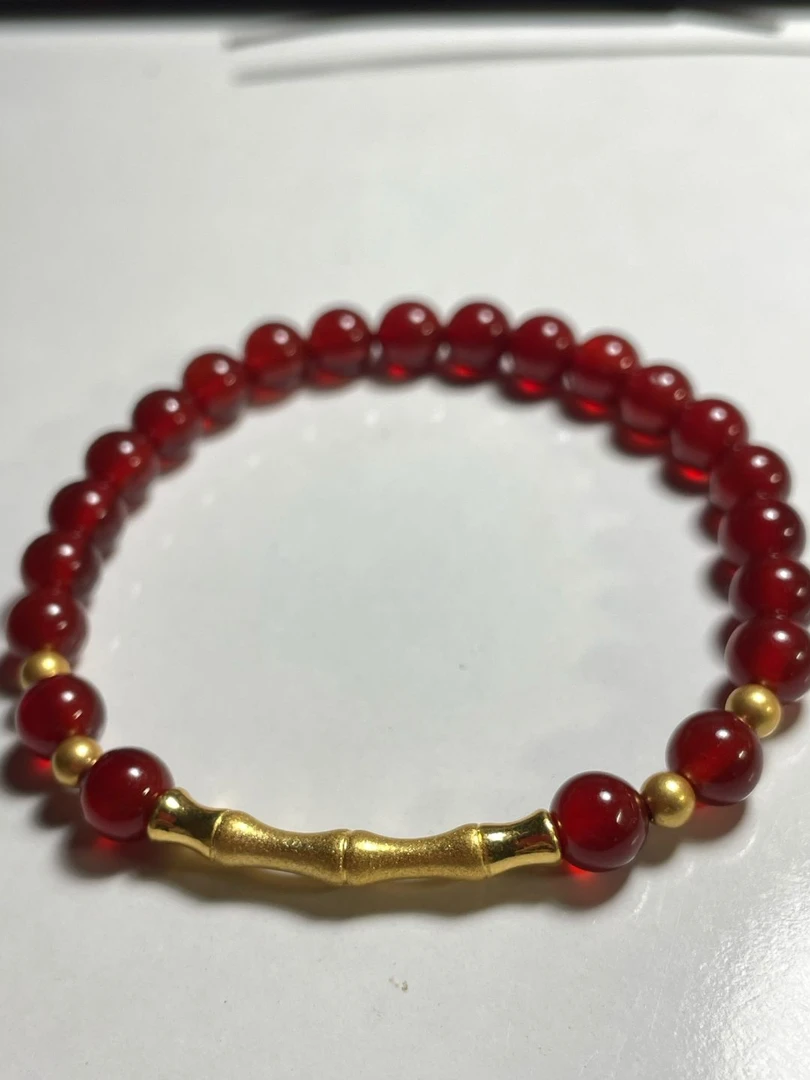 B(017）足金竹节+3.5mm金珠4颗（赠卡六红玛 瑙/玉 髓手串）