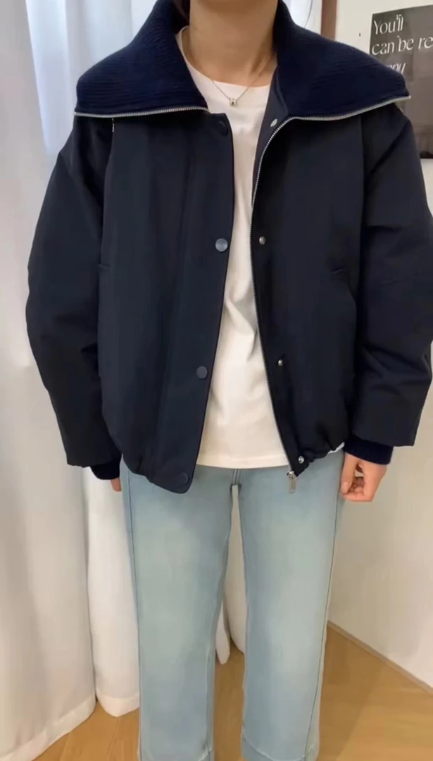 年货款韩系宽松针织大翻领领派克羽绒服外套