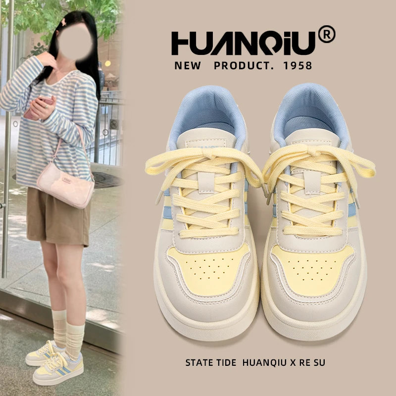 环球女鞋2025欧若风厚底增高百搭秋季新款皮面透气鞋子女休闲板鞋