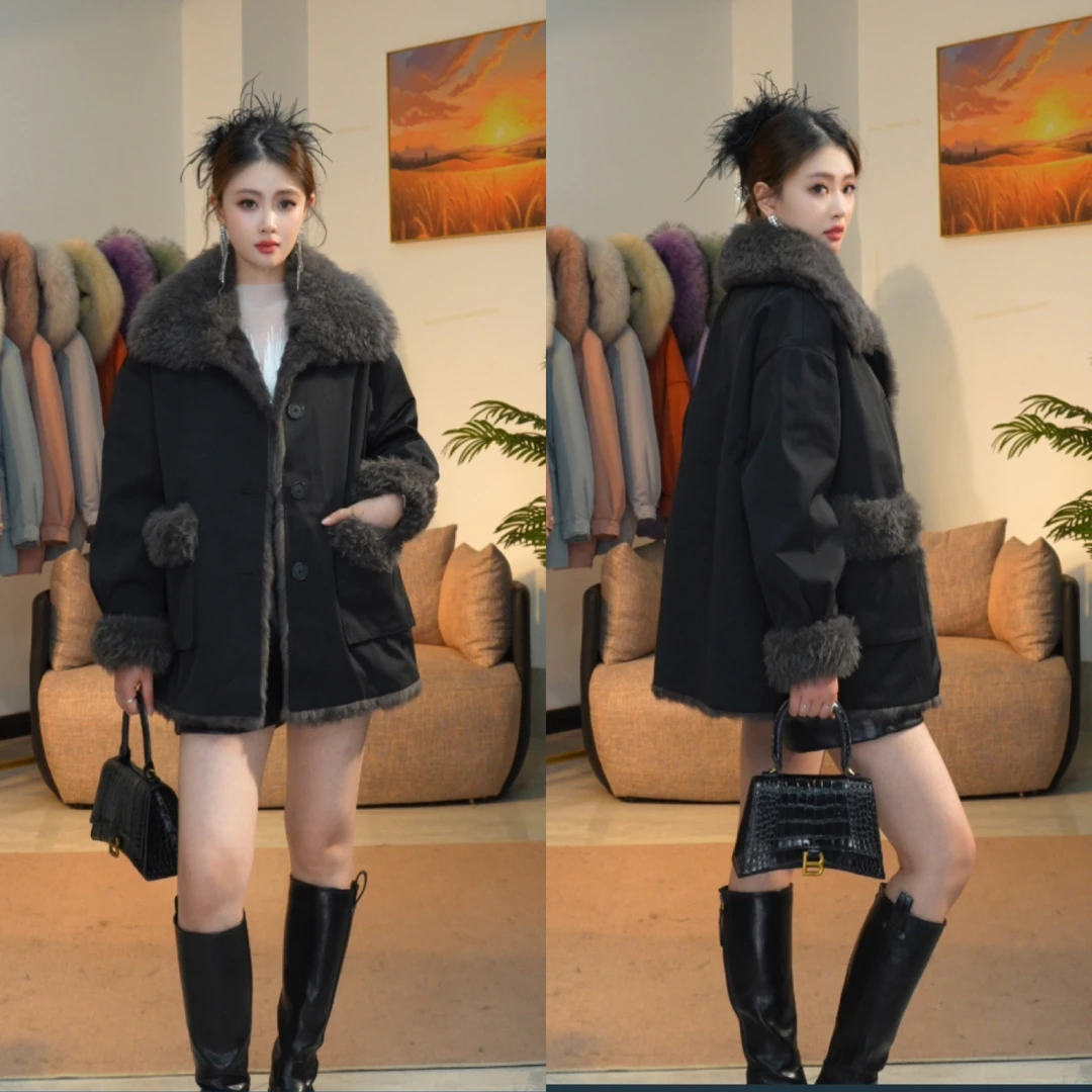 【浮冬】 A2592毛袖25年新款大衣女士秋冬中长款时尚大气百搭风衣