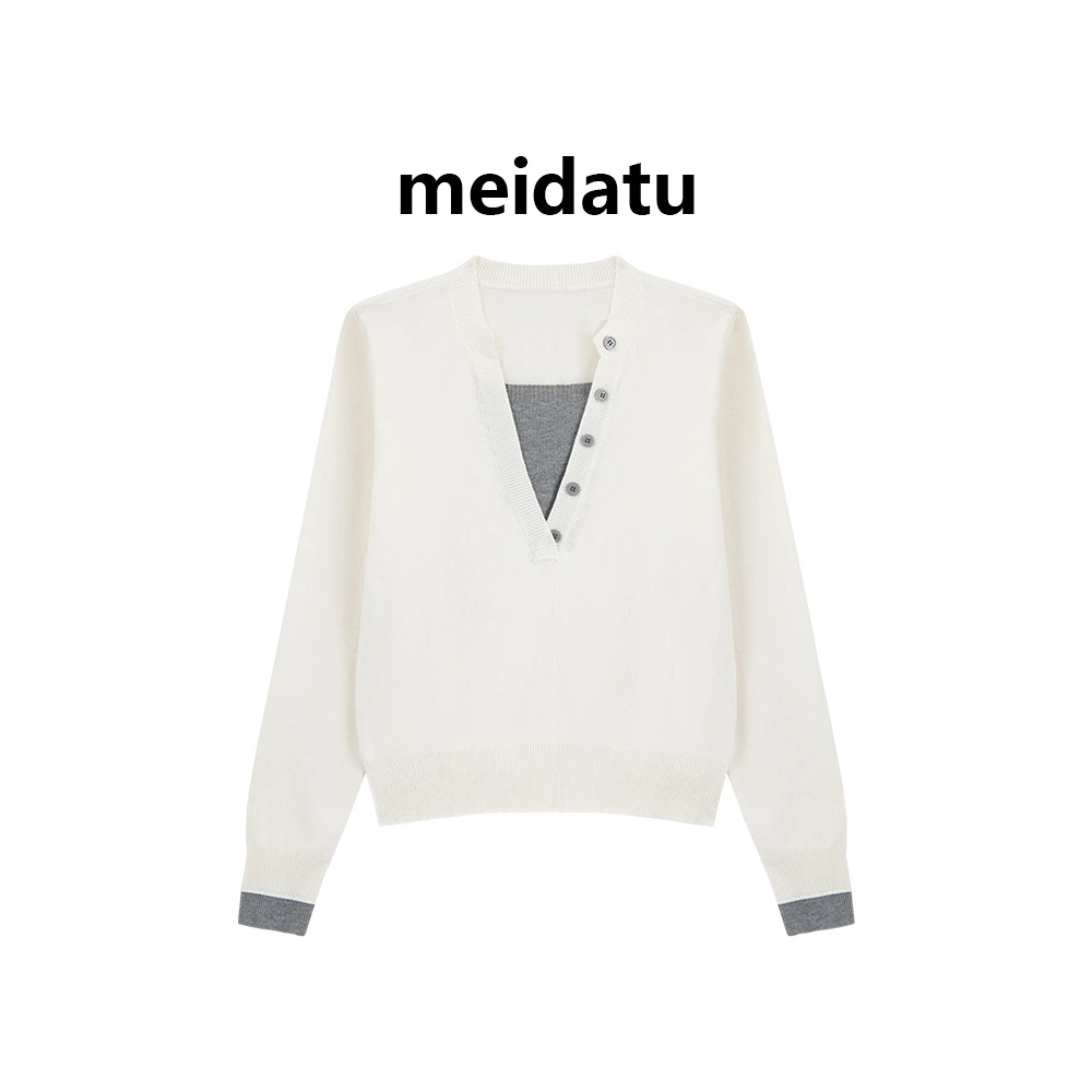 美哒兔（层次美学）文艺感拼接撞色假两件上衣（小个子版）cm09-8