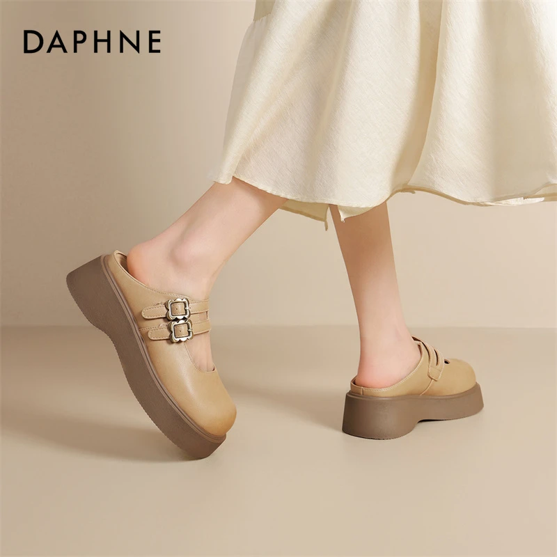 达芙妮复古女鞋包头半拖鞋女夏季时尚新款轻便一脚蹬玛丽珍鞋凉鞋