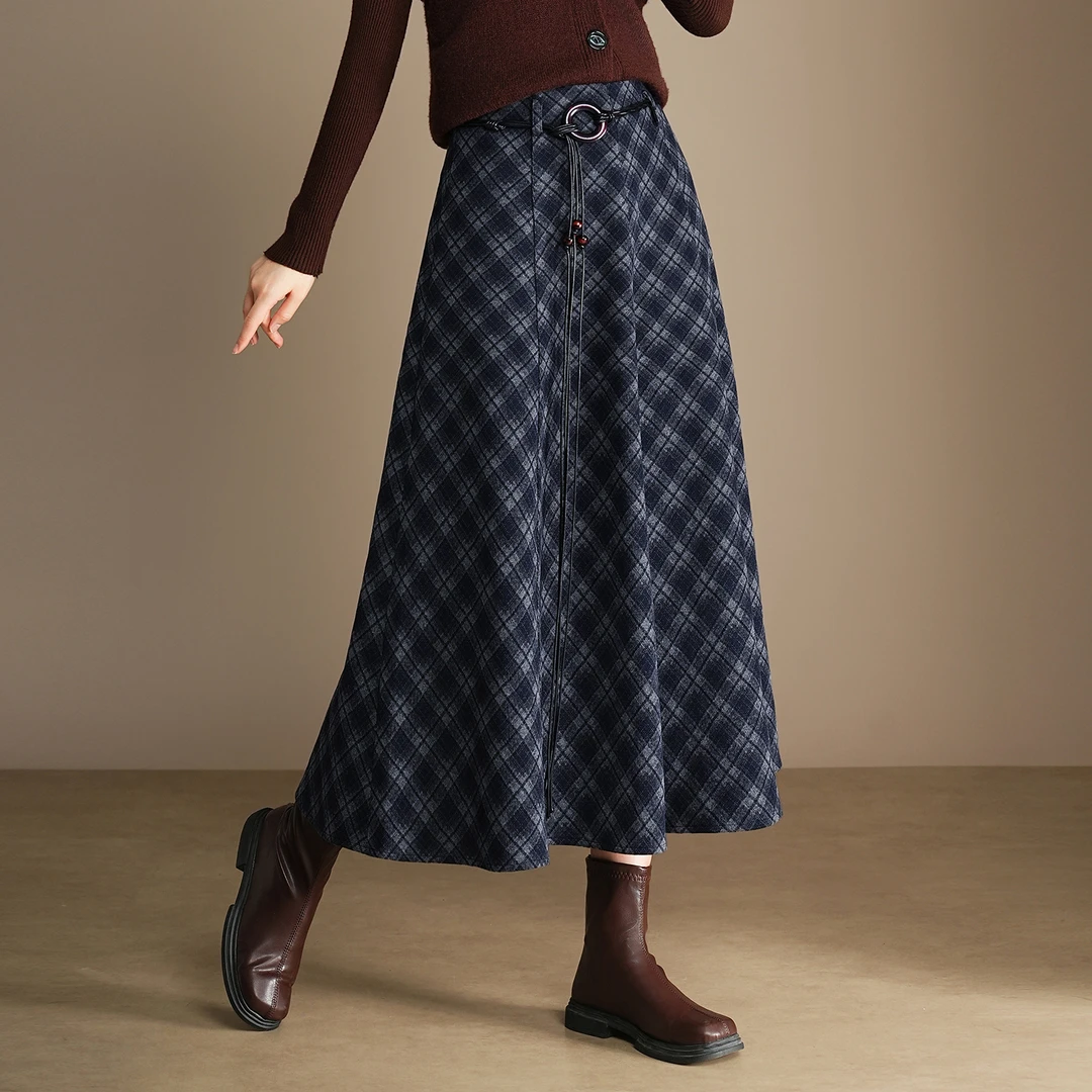 高级感时髦减龄毛呢格子半身裙2025秋冬款优雅风高腰显瘦A字裙潮