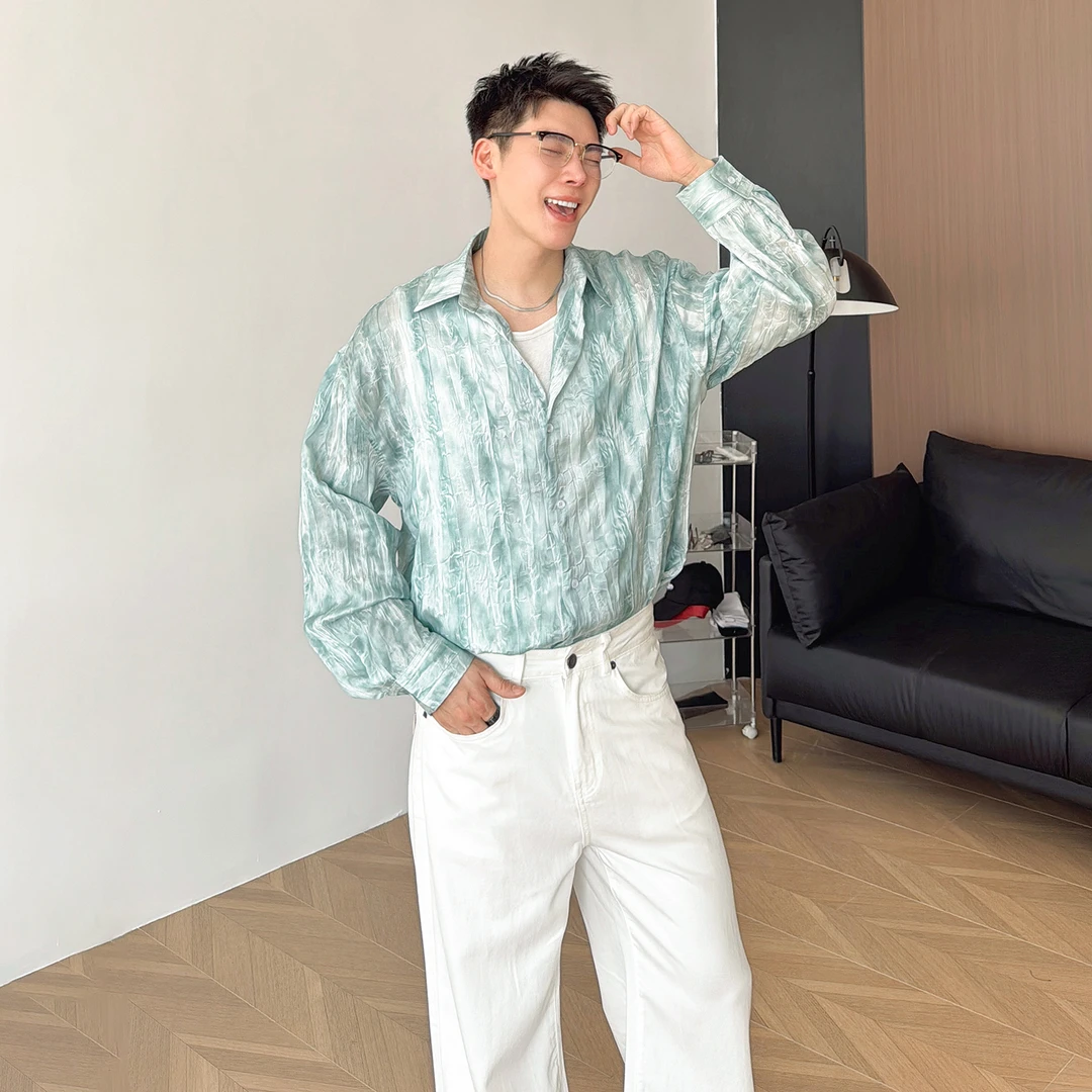 朱渣渣冰丝凉感长袖衬衫男夏季高级感防晒衣潮流休闲宽松衬衣外套