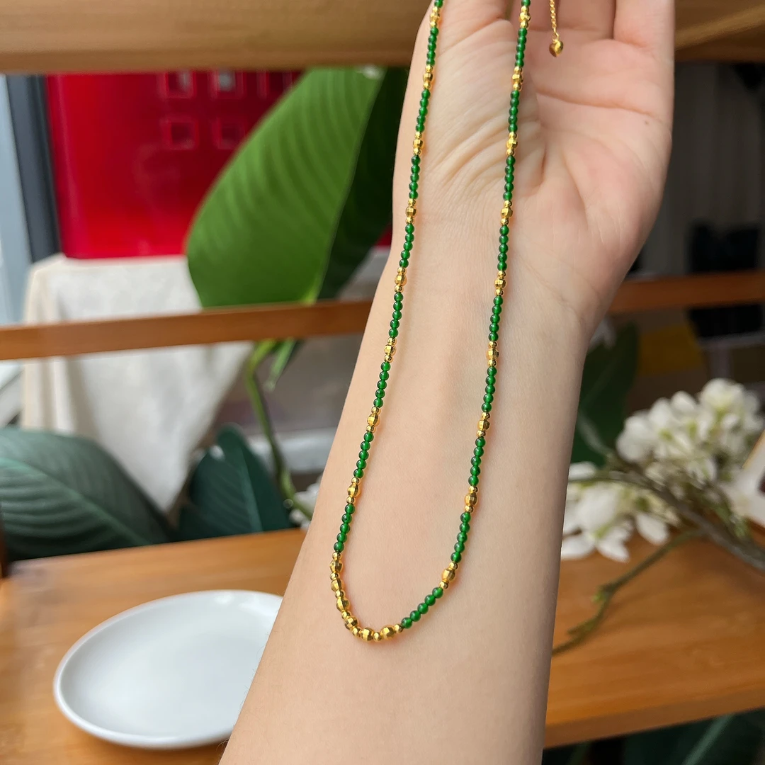 【郭老师】约2mm翡翠圆珠S925银镶DIY项链约42+5cm