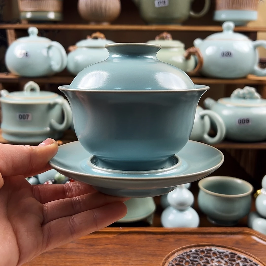 仿古釉省工刘宜颖二级手工盖碗