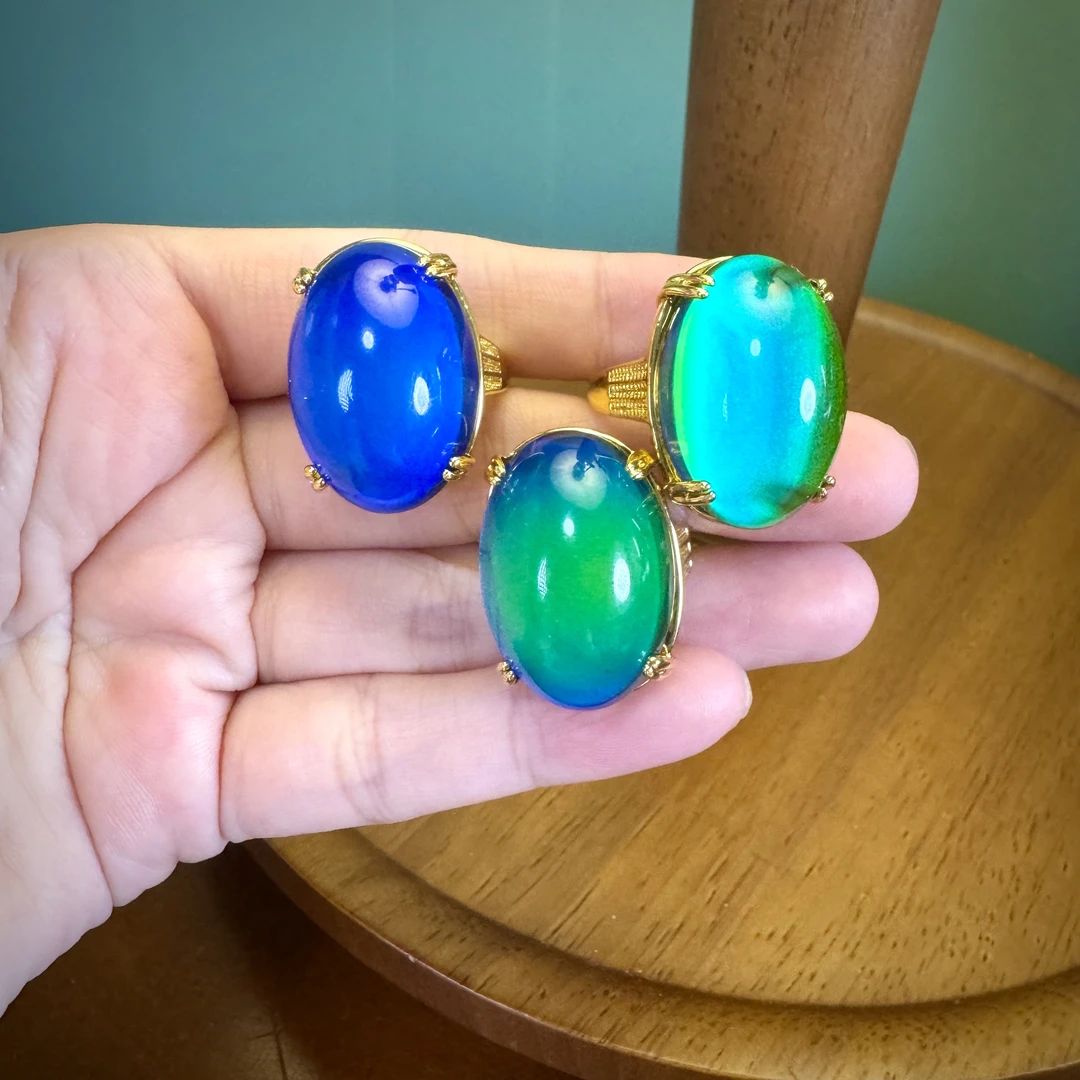 铜合金合成锆石戒指 C308-2温感石戒指