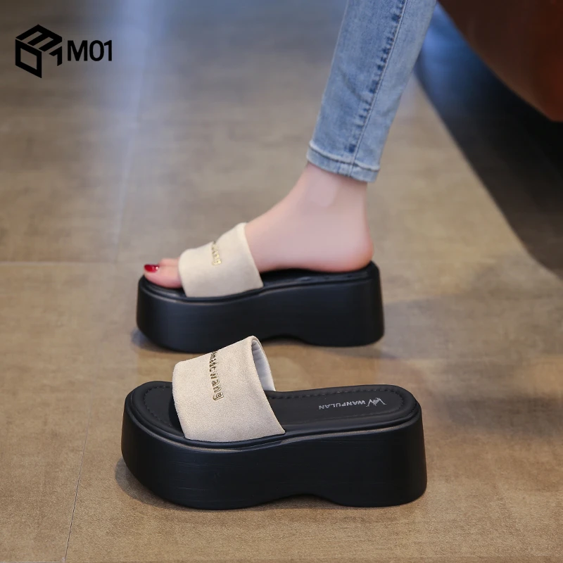 M01厚底增高小个子7厘米凉拖鞋女夏外穿2025新款松糕高跟沙滩小码