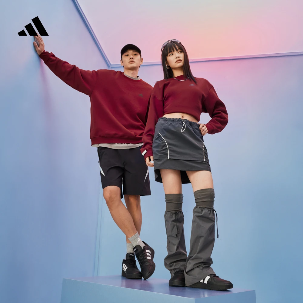 双旦礼遇阿迪达斯官方情侣款加绒宽松圆领长袖卫衣套头衫 JM9095