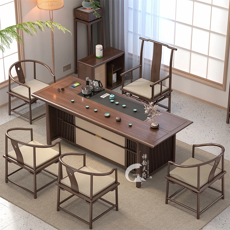 实木新中式组合茶桌椅简约禅意功夫茶台茶几办公桌茶具套装泡茶桌