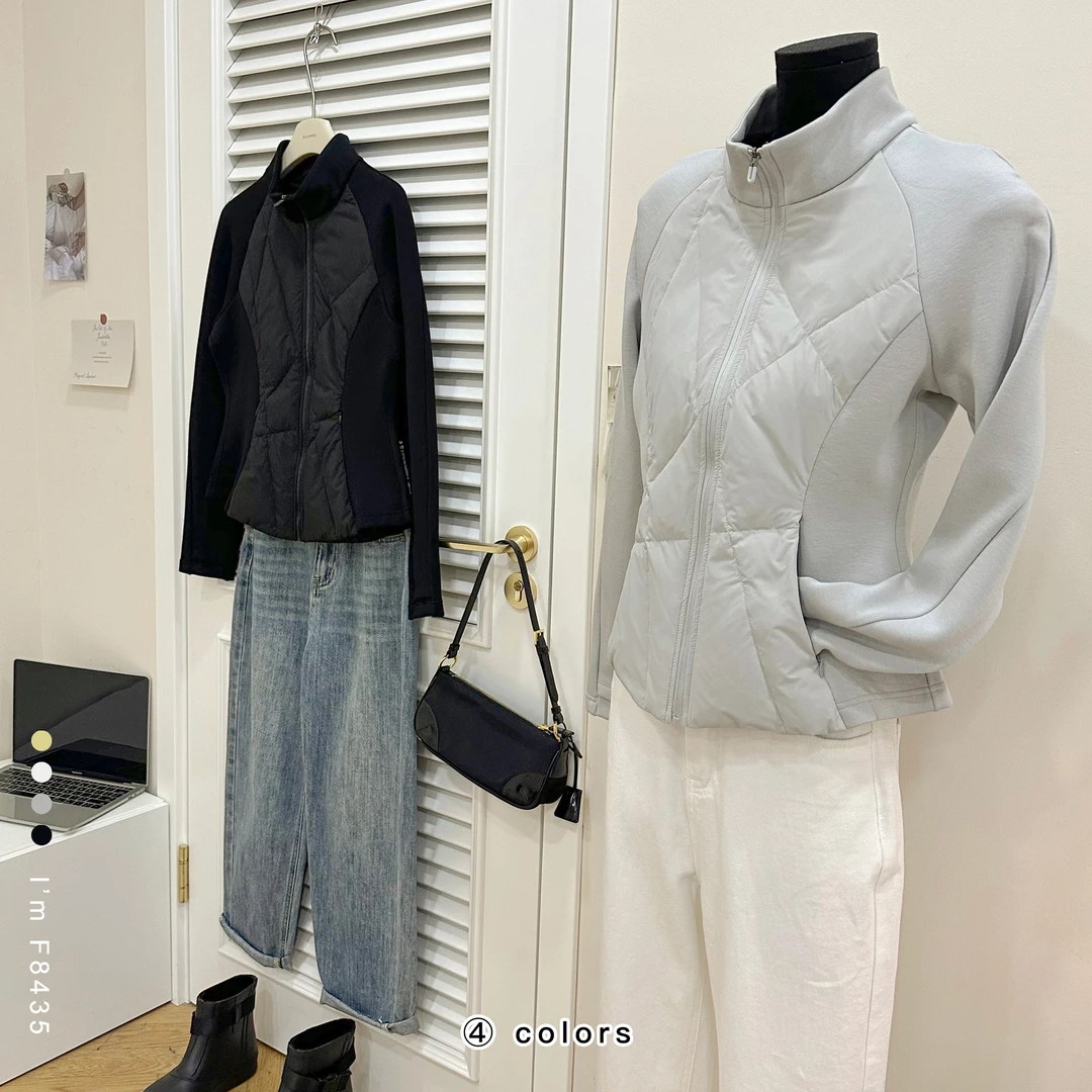 立领交叉线轻盈保暖空气感羽绒服外套F8435