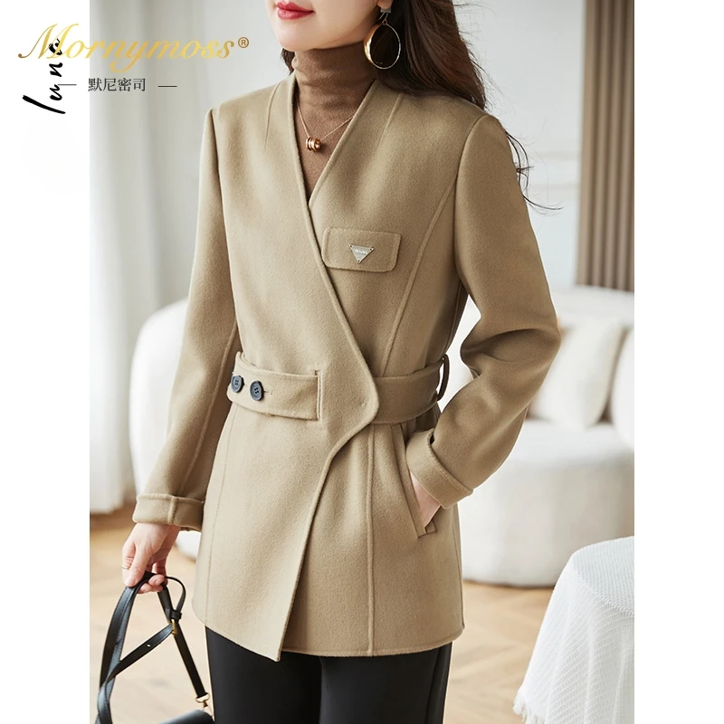 默尼密司品牌高支羊毛呢大衣女2025秋冬新款韩系中长款双面绒外套