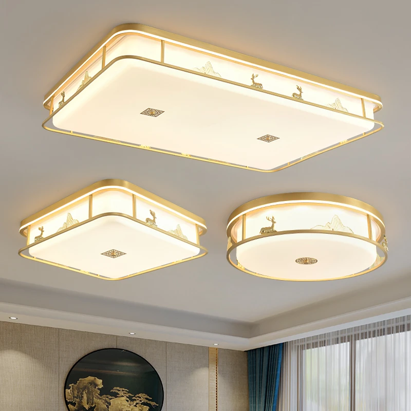 新中式吸顶灯简约客厅灯套餐中国风别墅圆形全铜吸顶灯2024家用