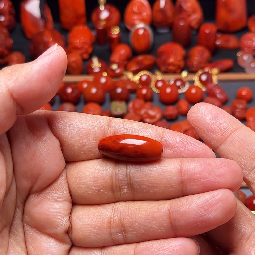 南红玛瑙未镶嵌配饰火焰纹桶珠10.4mm