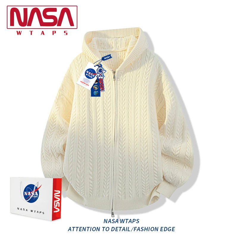 NASA WTAPS连帽毛衣男2025秋季提花肌理感开衫外套男生高级感衣服