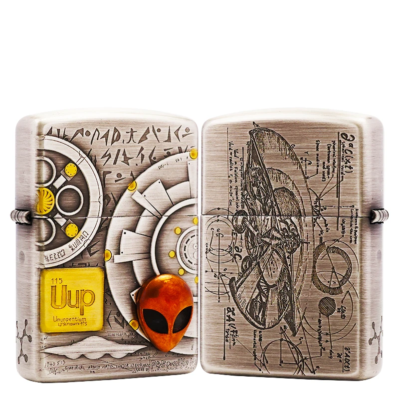 ZIPPO/之宝熏银贴章【外星人】盔甲正品煤油打火机KF-DF