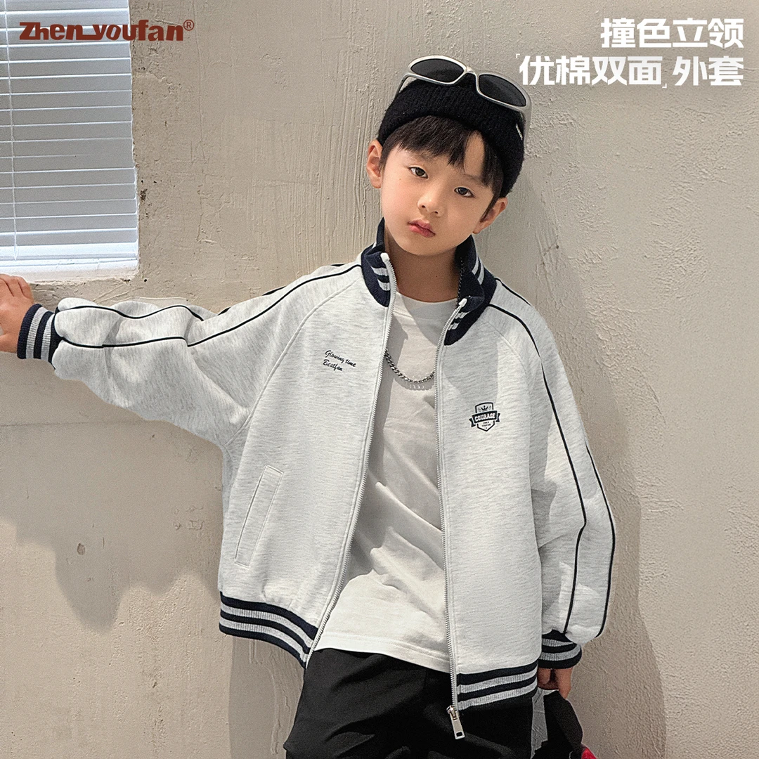 【潮酷学院】祯有范童装男童外套儿童拼接撞色棒球服男孩立领上衣