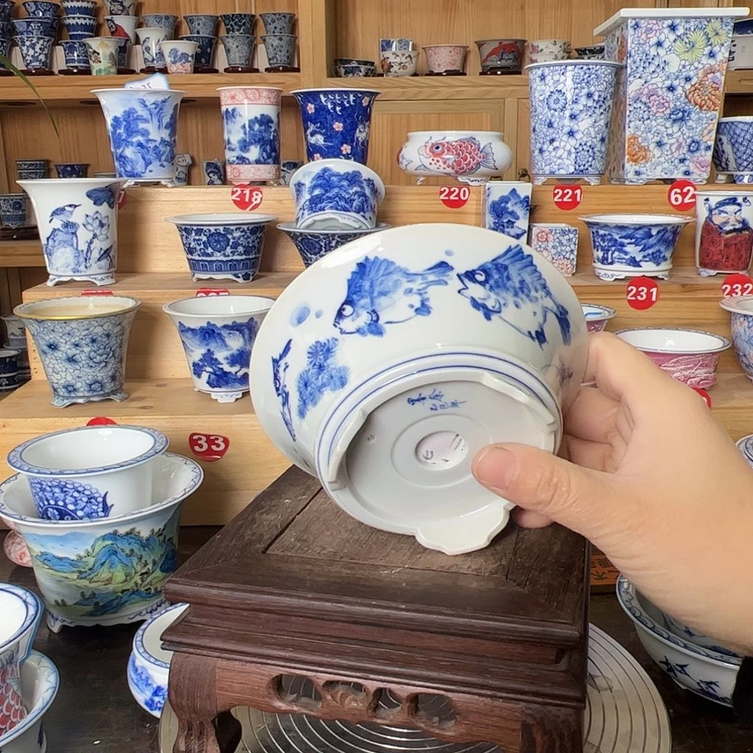 *****墨奈手绘陶瓷花盆内口高