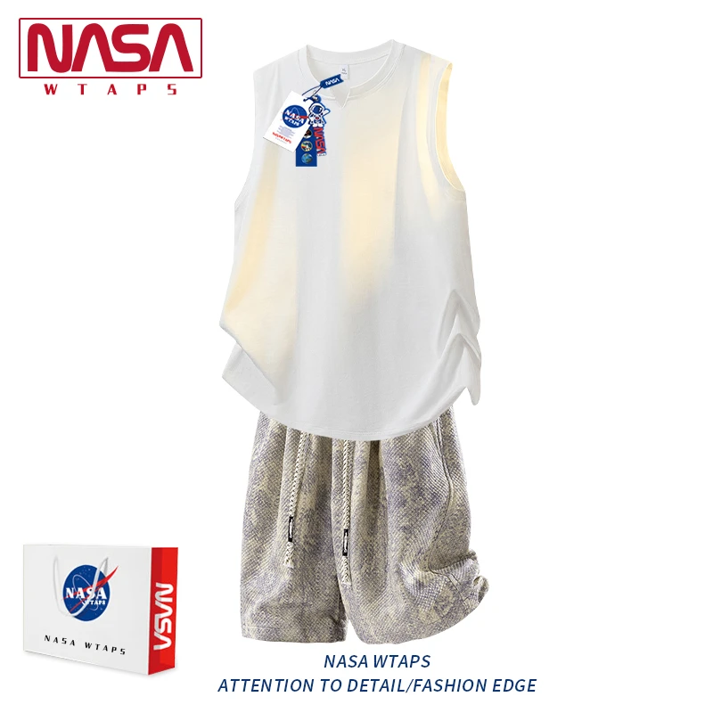 NASA WTAPS冰丝坎肩背心套装男2025夏季宽松运动两件套松弛感男装