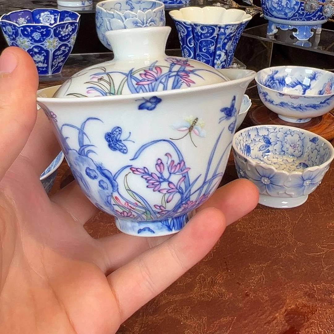 杯子青瞧轩斗彩水仙花盖碗