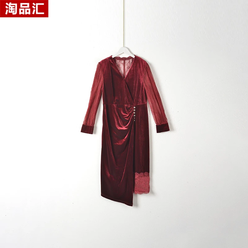 【】深圳时尚女装WNC-连衣裙1032-酒红色正码